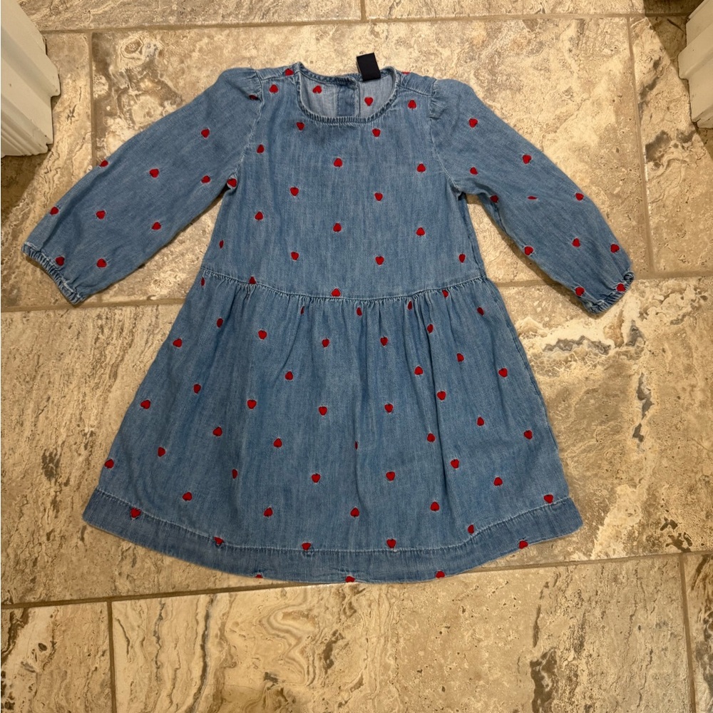 Like new Size 4T Gap Blue Denim Dress with Red Apple Accents